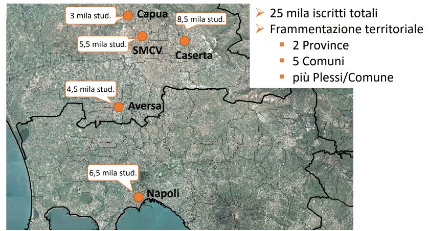 le sedi dell'Università Vanvitelli