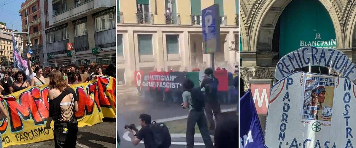 A Milano cortei contro i Patrioti. Tensioni tra antagonisti e forze dell’ordine, idranti contro i manifestanti